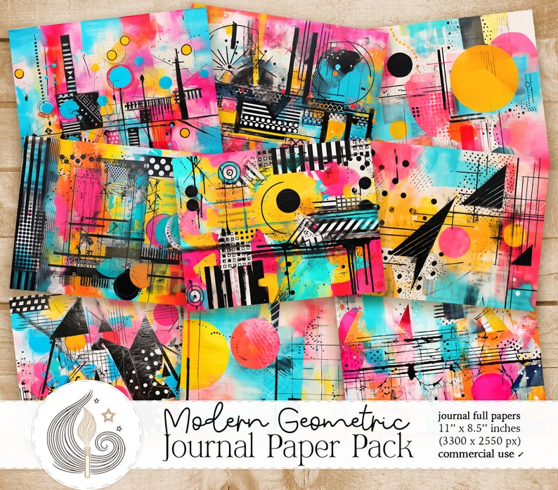 Junk Journal Paper Modern Geometric Style Printable Paper Digital Backgrounds Commercial Use Creative Projects Diy Art image 1