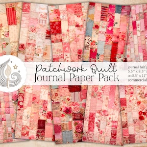 Páginas de diário de lixo de colcha de retalhos | Meios papéis imprimíveis | Kit Digital de Revista | Álbum de recortes | Cartões | Artesanato | Têxtil Shabby Chic