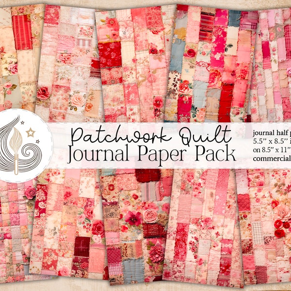 Patchwork Quilt Junk Journal Pages | Printable Half Papers | Journal Digital Kit | Scrapbook | Cards | Crafts | Shabby Chic Textile