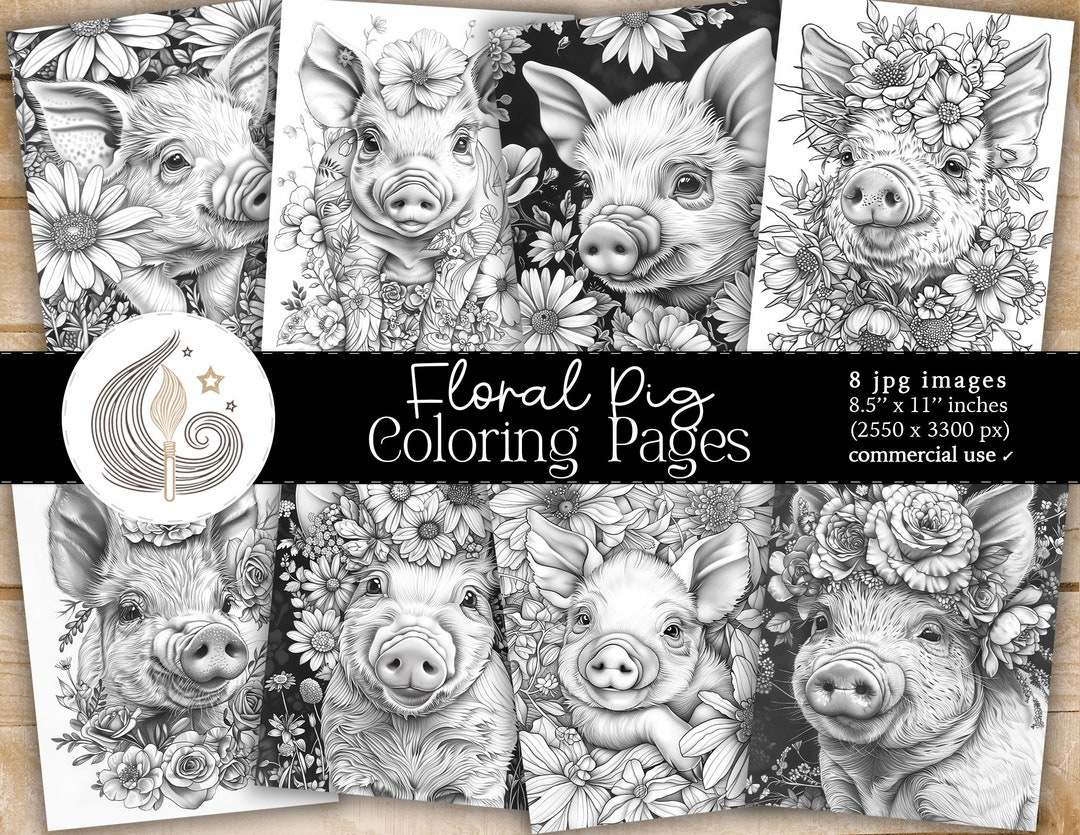 Pig Coloring Pages | Floral Pig Printable Download | Adult Coloring ...