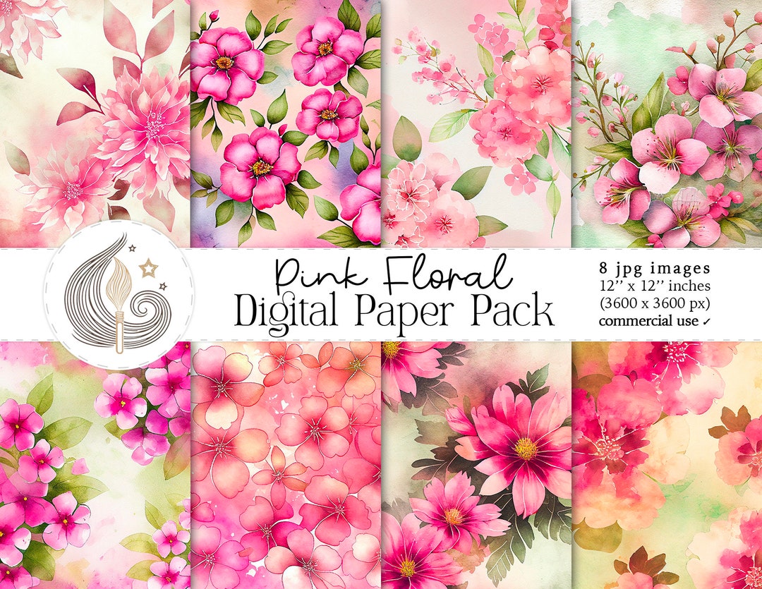 Floral Digital Paper | Watercolor Pink Flowers Background | Floral ...