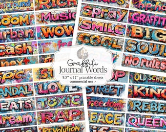Graffiti Journal Word Labels: Urban Street Art Theme Printable Ephemera Pack