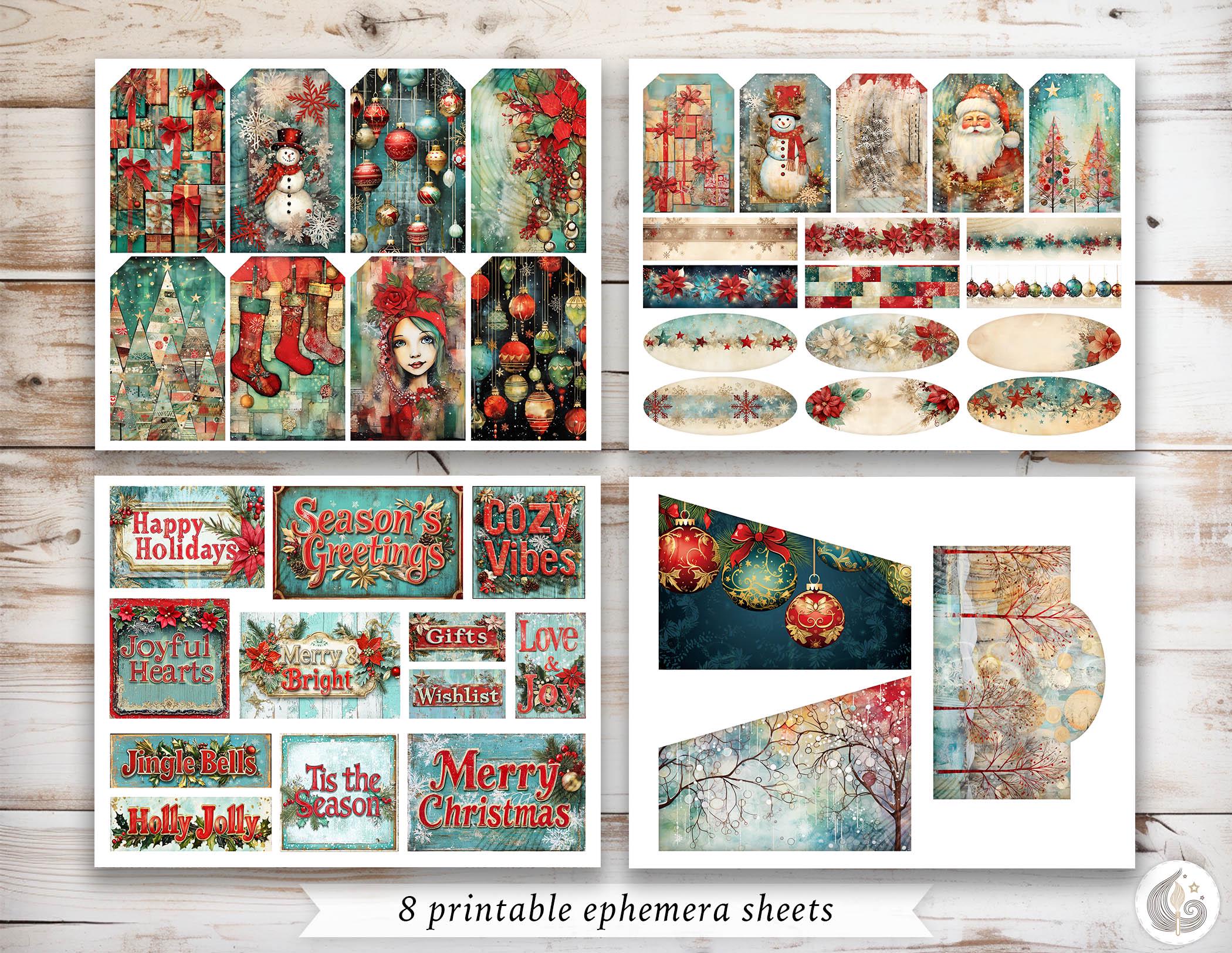 Joyful Christmas Junk Journal Kit: Cheerful Holiday Collage Printable ...
