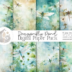 Carta digitale Dragonfly / Carta da lavorazione stampabile / Download istantaneo / Carta per scrapbook Dragonfly acquerello / Uso commerciale /