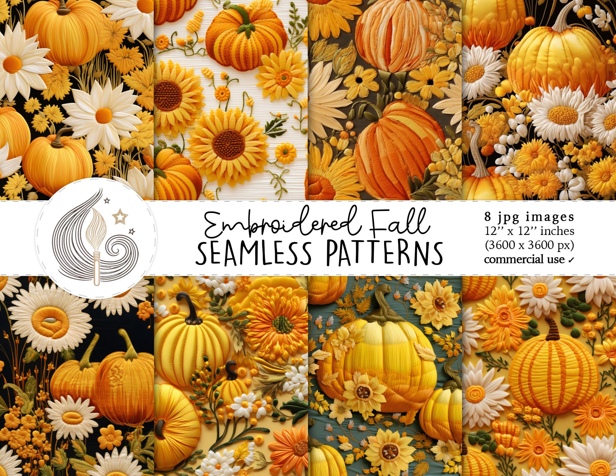 Embroidered Fall Seamless Patterns: Autumn Digital Paper Pack With ...
