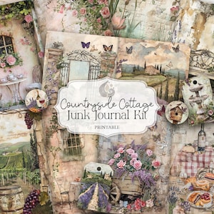 Junk Journal Kit | Countryside Cottage | Páginas de diário romântico para impressão | Ephemera | Download digital | Vintage | Scrapbook | Artesanato