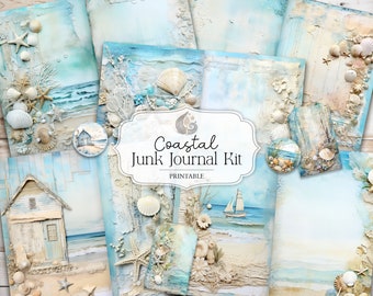 Kustjunk Journal Kit | Tijdschriftpagina's, papieren, ephemera, tags | Strand printables | Zee Scrapbook Kit | Oceaan digitale download