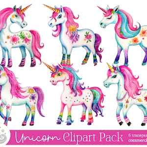 Grillige Eenhoorn Clipart Pack | Transparante PNG's | Verjaardag meisje partij | Gratis commercieel gebruik | Kaarten maken | Digitaal downloaden