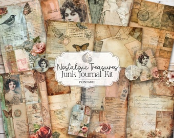 Junk Journal Kit | Nostalgic Treasures | Vintage Ephemera | Digital Download | Distressed Paper | Antique Postcards | Shabby Chic
