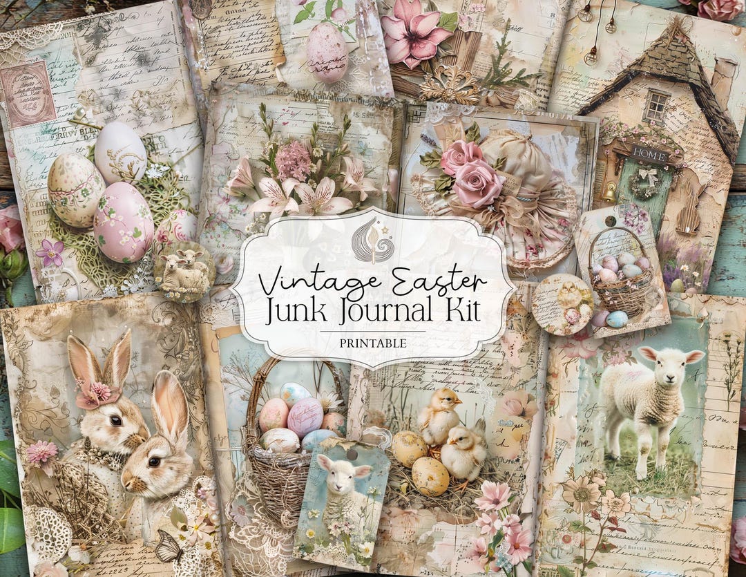 Vintage Easter Junk Journal Kit: Pastel Spring Collage Printable Pages ...