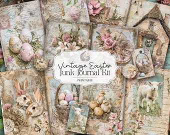 Vintage Easter Junk Journal Kit: Pastel Spring Collage Printable Pages & Ephemera