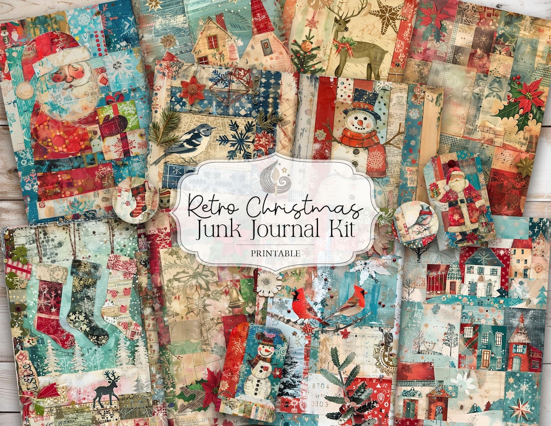 Retro Christmas Junk Journal Kit: Colorful Vintage Holiday Printable ...