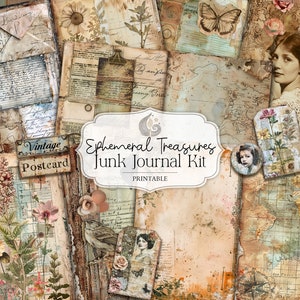 Kit de diario basura de tesoros efímeros / Efímera vintage / Descarga digital / Papel desgastado / Postales antiguas / Shabby Chic
