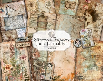 Kit diario di rifiuti Ephemeral Treasures: pagine stampabili e collage vintage e materiale effimero
