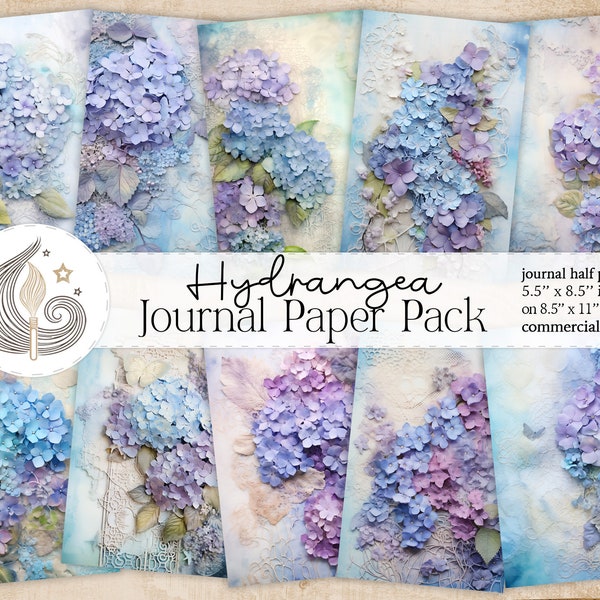 Hydrangea Junk Journal Kit | Flower Journal Printable | Junk Journal Supplies | Scrapbook Paper | Romantic | Feminine | Elegant