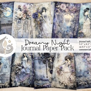 Kit de diario basura de noche de ensueño / Shabby Chic Romántico Elegante Vintage Floral Damas / Papel imprimible / Kit de álbum de recortes / Fabricación de tarjetas