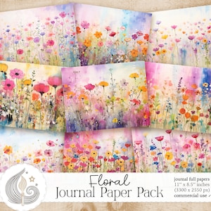 Papier journal floral indésirable | Illustrations de fleurs printanières | Scrapbooking numérique | Technique mixte | Kit de journal indésirable | Téléchargement instantané