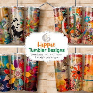 Disegni di tumbler sublimatici retrò hippie da 20 Oz / Tumbler estetico / Avvolgi tumbler hippie Png / Scarica disegni sublimati / Tumbler della pace