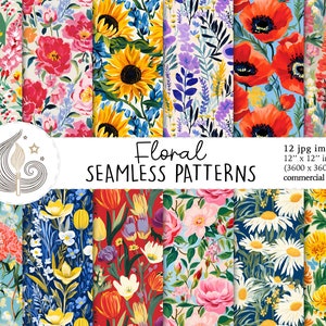 Padrão Floral Sem Costura | Uso Comercial | Papel Digital de Flores Sem Costura | Flores Silvestres Botânicas Primavera Verão | Papel para Scrapbook