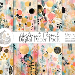 Papier numérique floral abstrait doré | Papier pour scrapbooking | Utilisation commerciale | Technique mixte | Fabrication de cartes | Artisanat | Géométrique | Moderne | Bohème