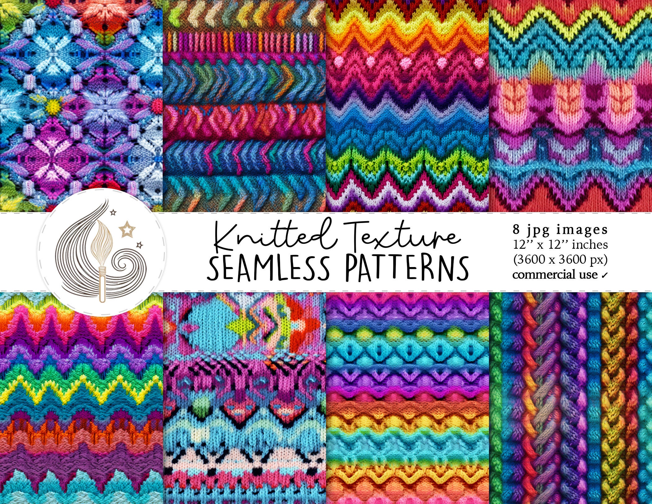 Knitted Texture Seamless Patterns: Cozy Fabric Digital Paper Pack in ...