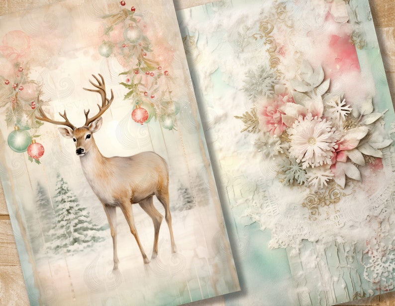 Dreamy Christmas Junk Journal Pages: Soft Pastel Winter Papers With ...