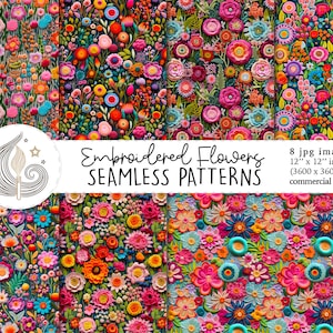 Naadloos bloemenstofpatroon | Commercieel gebruik | 3D naadloos bloemen digitaal papier | Boho levendige bloemenborduurwerk | Knutselen | Doe-het-zelf
