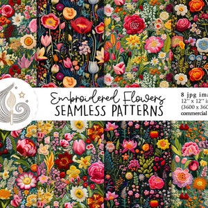 Naadloos bloemenstofpatroon | Commercieel gebruik | 3D naadloos bloemen digitaal papier | Boho-borduurwerk wilde bloemen | Knutselen | Doe-het-zelf | Textiel