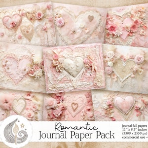 Paquete de papel de diario basura romántico / Shabby Chic elegante floral rosa corazón encaje / kit de álbum de recortes / fondo de San Valentín imprimible