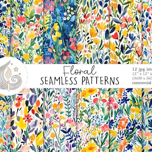 Motif floral transparent | Utilisation commerciale | Papier numérique fleur transparente | Fleurs sauvages printanières colorées à l'aquarelle | Papier de scrapbooking