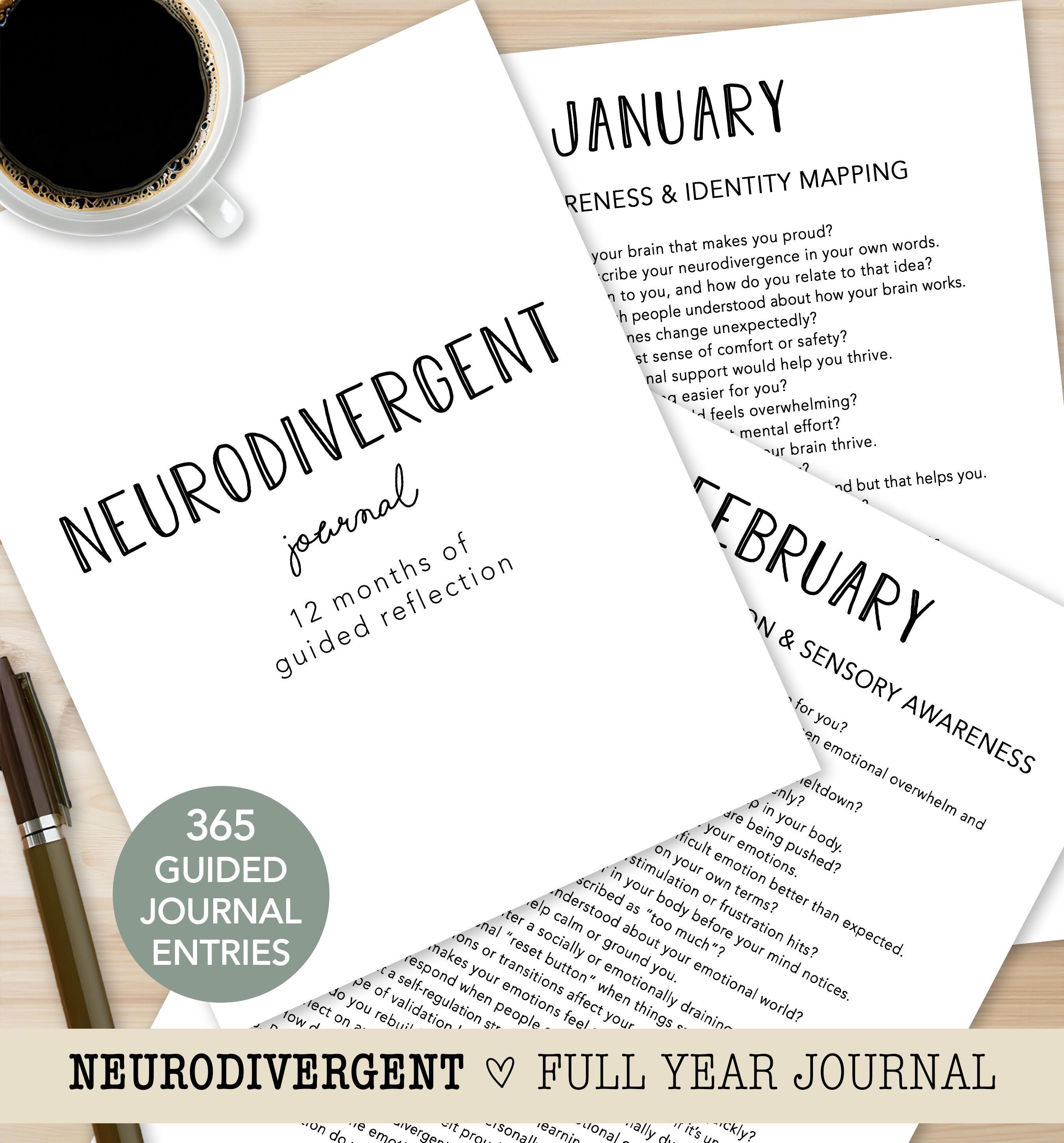 Neurodivergent Journal, 12 Month Guided Reflection Workbook, ADHD & Autism Friendly Daily Journal, Mental Wellness, Digital Download