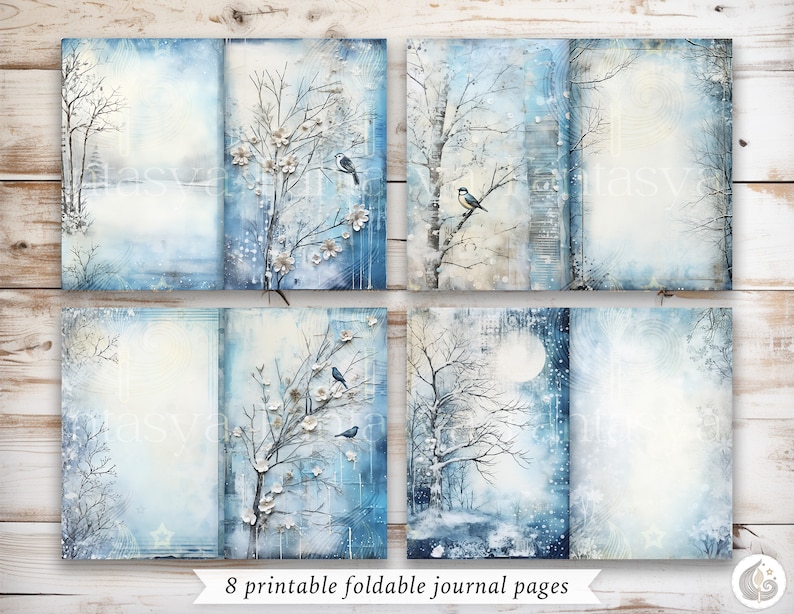 Winter Wonderland Junk Journal Kit: Frosty Blue Forest Printable Pages ...