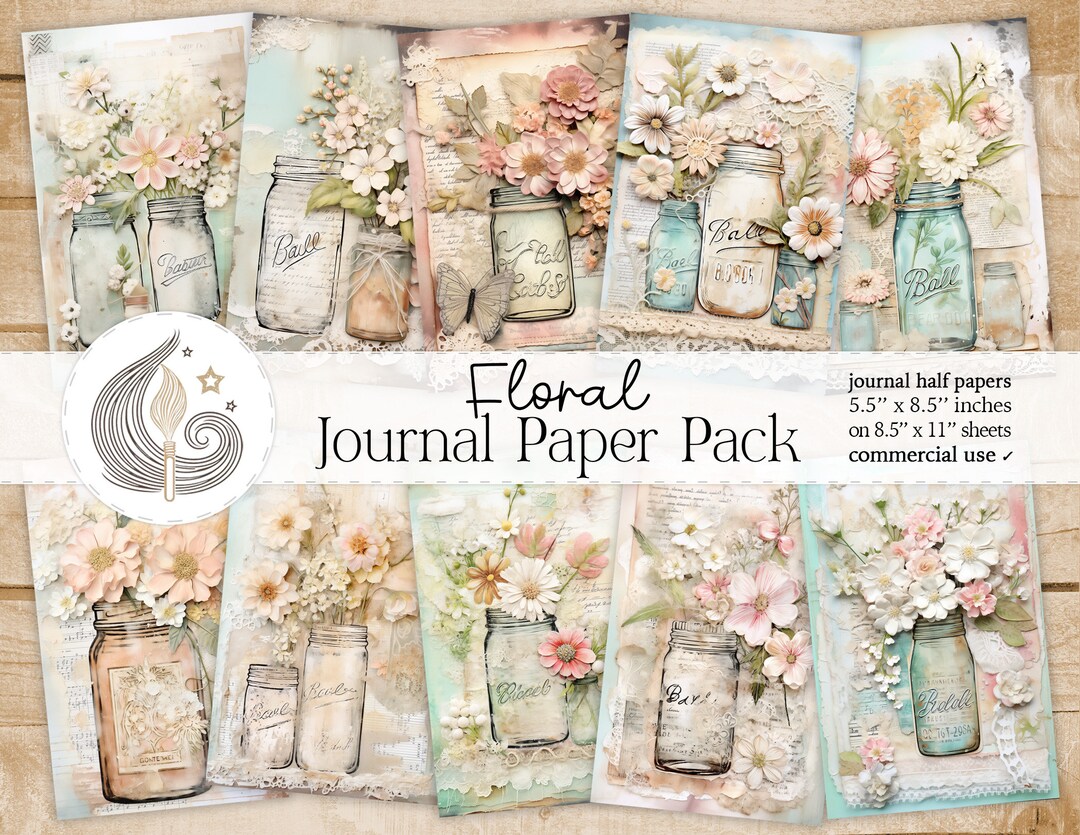 Floral Junk Journal Pages | Printable Paper Pack | Vintage Shabby Chic ...