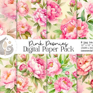 Carta digitale peonie rosa / fiori ad acquerello / carta scrapbooking peonia / sfondi digitali / carta stampabile / uso commerciale