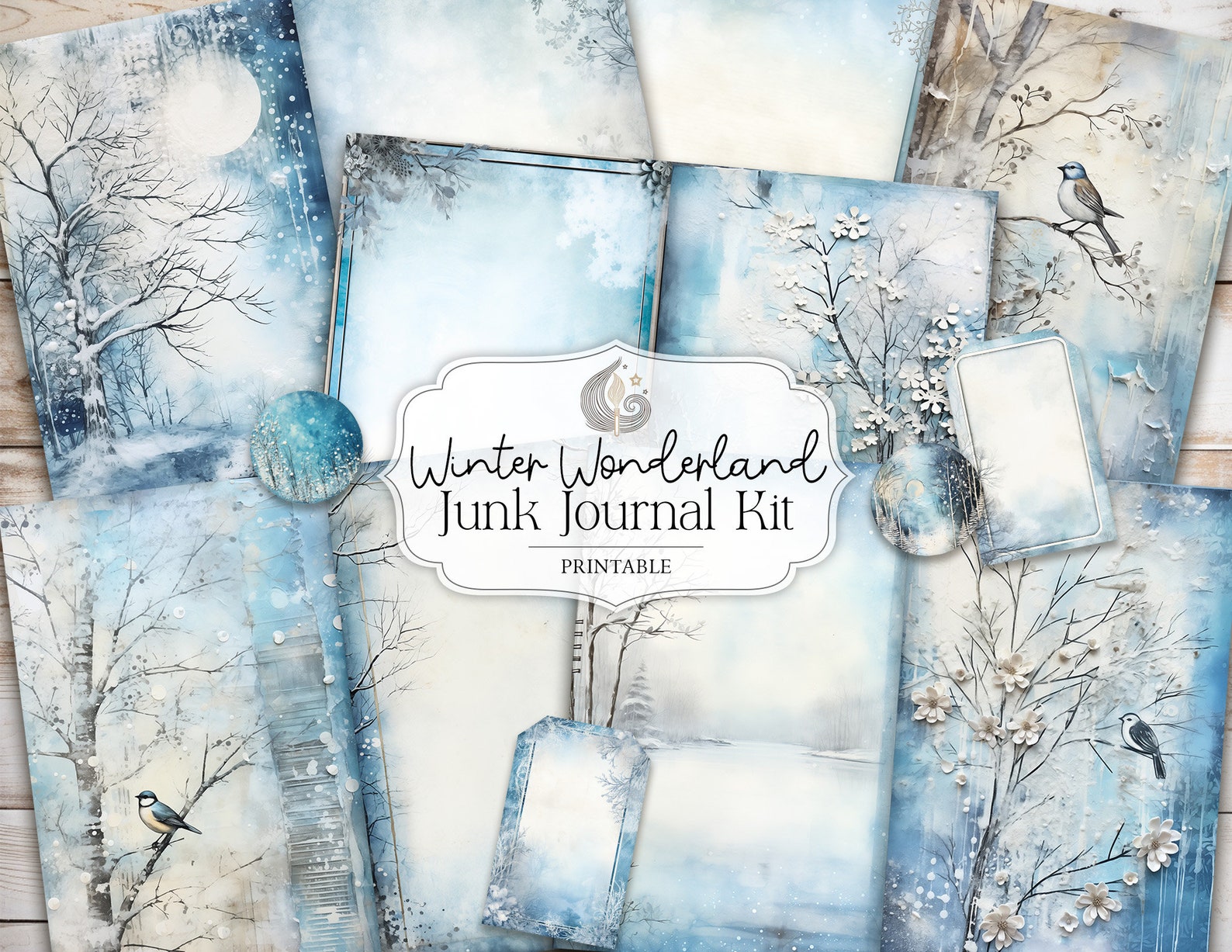 Winter Wonderland Junk Journal Kit: Frosty Blue Forest Printable Pages ...
