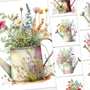 Konewka Kwiat | 10 Akwareli Kwiatowych Clipart | Clipart Zieleni | Tworzenie Kart | Obrazy Cyfrowe | Wykorzystanie Komercyjne | Rzemiosło DIY