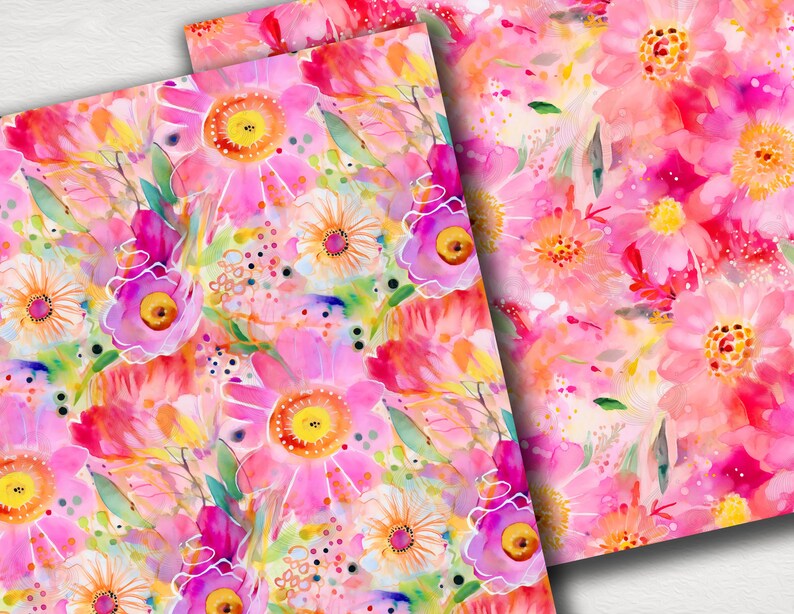 Floral Seamless Patterns: Pink Watercolor Flower Digital Paper Pack - Etsy