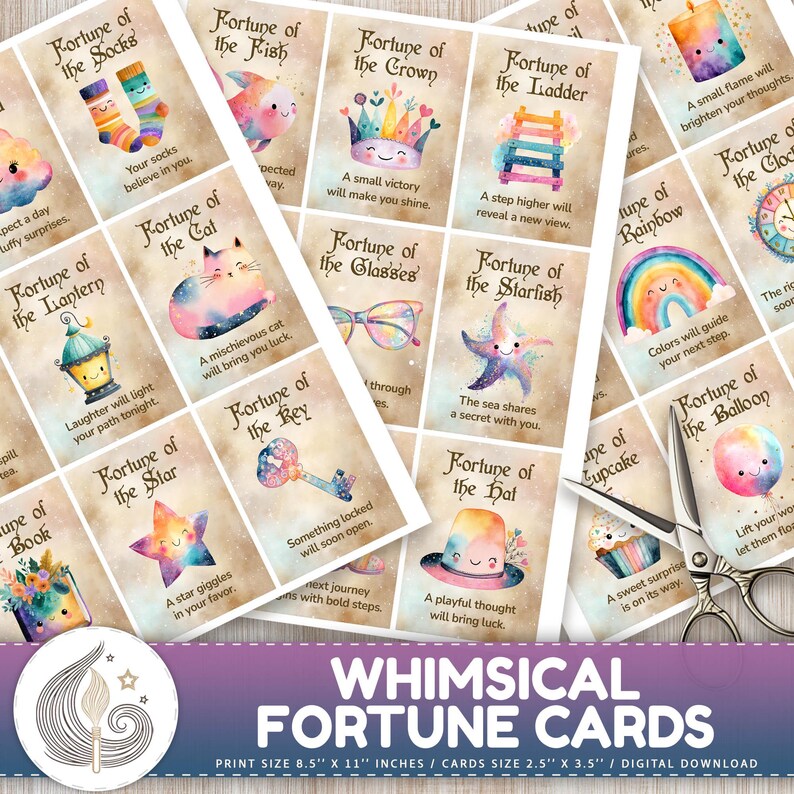 Whimsical Fortune Cards: Printable Magical Fantasy Oracle Card Deck in ...