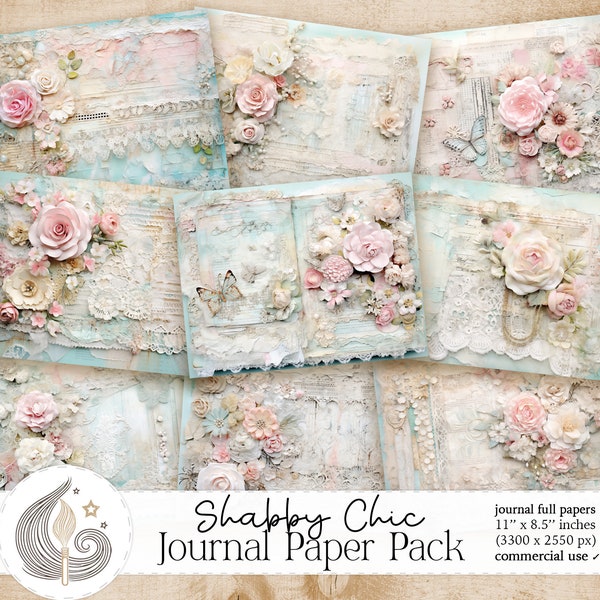 Junk Journal Papier | Shabby-Chic-Stil | Journal Zubehör | Bastelpapier packen | Digitales Papier | Scrapbook Papier | Karten | Basteln