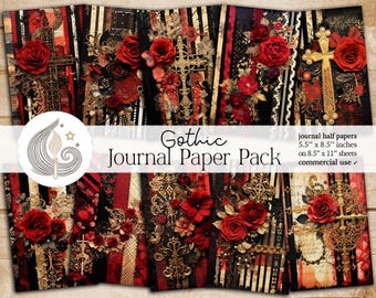 Gothic Junk Journal Pages: Dramatic Vintage Papers With Red Roses and ...