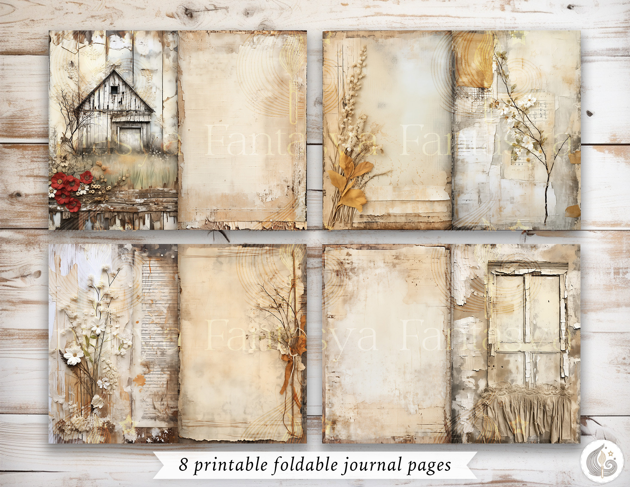 Rustic Junk Journal Kit: Distressed Neutral Vintage Printable Pages ...