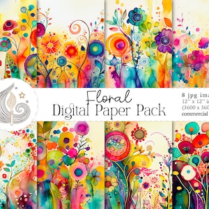Flowers Digital Paper | Commercial Use | Watercolor Flower Backgrounds | Printable Paper Set | Scrapbooking Paper | Crafts | Diy