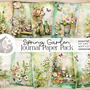 Carnet de notes printanier | Éphémères de jardin | Papier pour scrapbooking | Fournitures créatives | Papier imprimable | shabby chic | Journal indésirable | Créations en papier