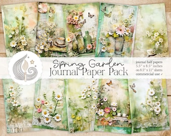 Spring Garden Junk Journal Pages: Soft Floral Meadow Papers with Butterflies