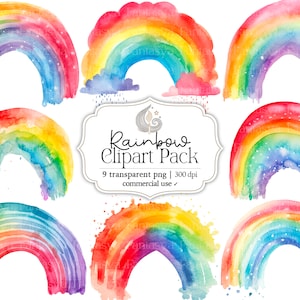 Aquarell Regenbogen Clipart Pack | Baby Shower Clip Art | Transparente Pngs | Kinderzimmer Kunst | Kostenlose kommerzielle Nutzung | Kartenherstellung