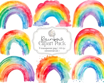 Watercolor Rainbow Clipart Pack | Baby Shower Clip Art | Transparent Pngs | Nursery Art | Free Commercial Use | Card Making