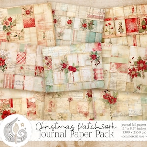 Carta patchwork natalizia / Forniture per diari spazzatura / Sfondo digitale / Artigianato di carta / Scrapbooking / Foglio collage / Shabby Chic