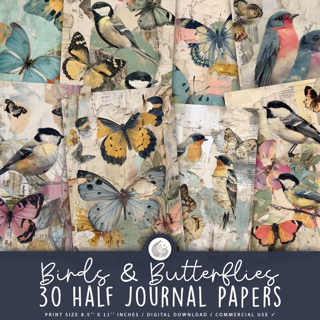 Birds & Butterflies Junk Journal Pages: Vintage Nature Collage ...