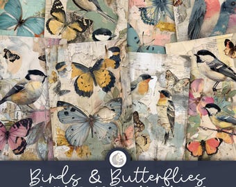 Birds & Butterflies Junk Journal Pages: Vintage Nature Collage ...