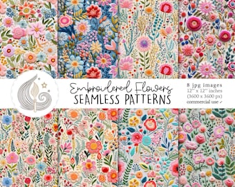 Seamless Floral Fabric Pattern | Commercial Use | 3d Seamless Floral Digital Paper | Whimsical Pastel Flower Embroidery | Crafts | DIY